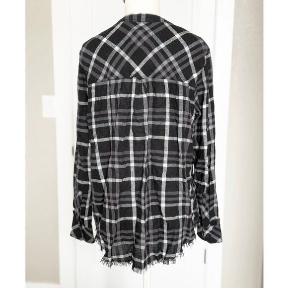 Rails Redding Shirt Womens Medium Ink Grey White Plaid Long Sleeve Frayed Hem - Picture 4 of 8